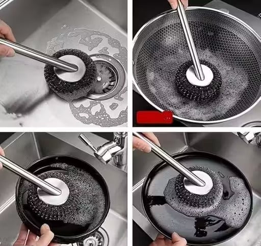 Stainless Steel Scrubber Brush with Handle