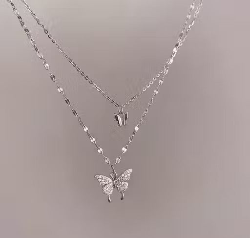 Trendy Mini Twin Butterfly Silver Plated Necklace