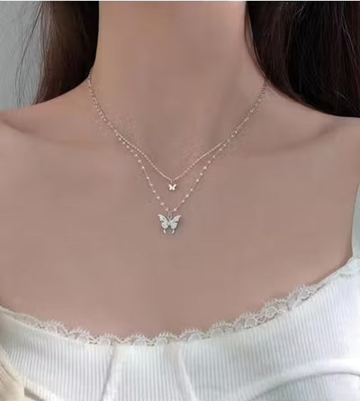 Trendy Mini Twin Butterfly Silver Plated Necklace