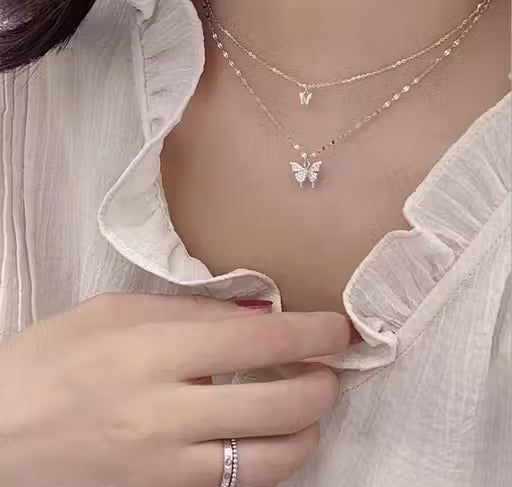 Trendy Mini Twin Butterfly Silver Plated Necklace
