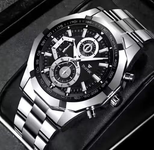 thynk black dial new designer round stainless steel silver adjustable chain analog watch