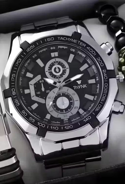 thynk black dial new designer round stainless steel silver adjustable chain analog watch