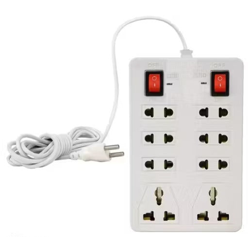 8+2 Extension Cord 8Universal Multi Plug Point Extension Board (Cord Length: 3 Meter) with LED Indicator and on/off Switch 8 Socket Extension Boards (White)